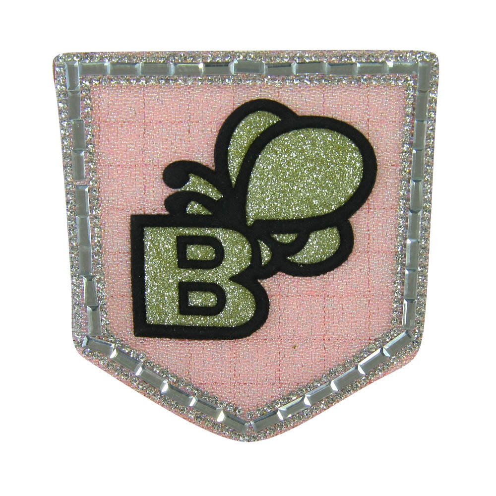 Аппликация клеевая стразы карман B Бабочка светло розовый, светло-золотой глиттер, черный замш, белые камни, 9*9см, шт. Аппликации клеевые Стразы комб.