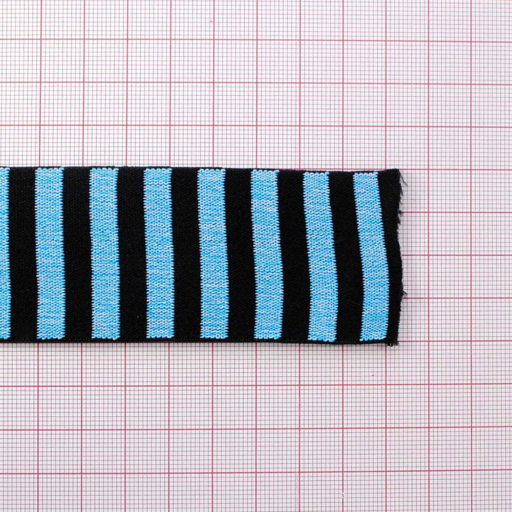Резинка Полосы 4см, черный, голубой, 45ярд. Резинка
