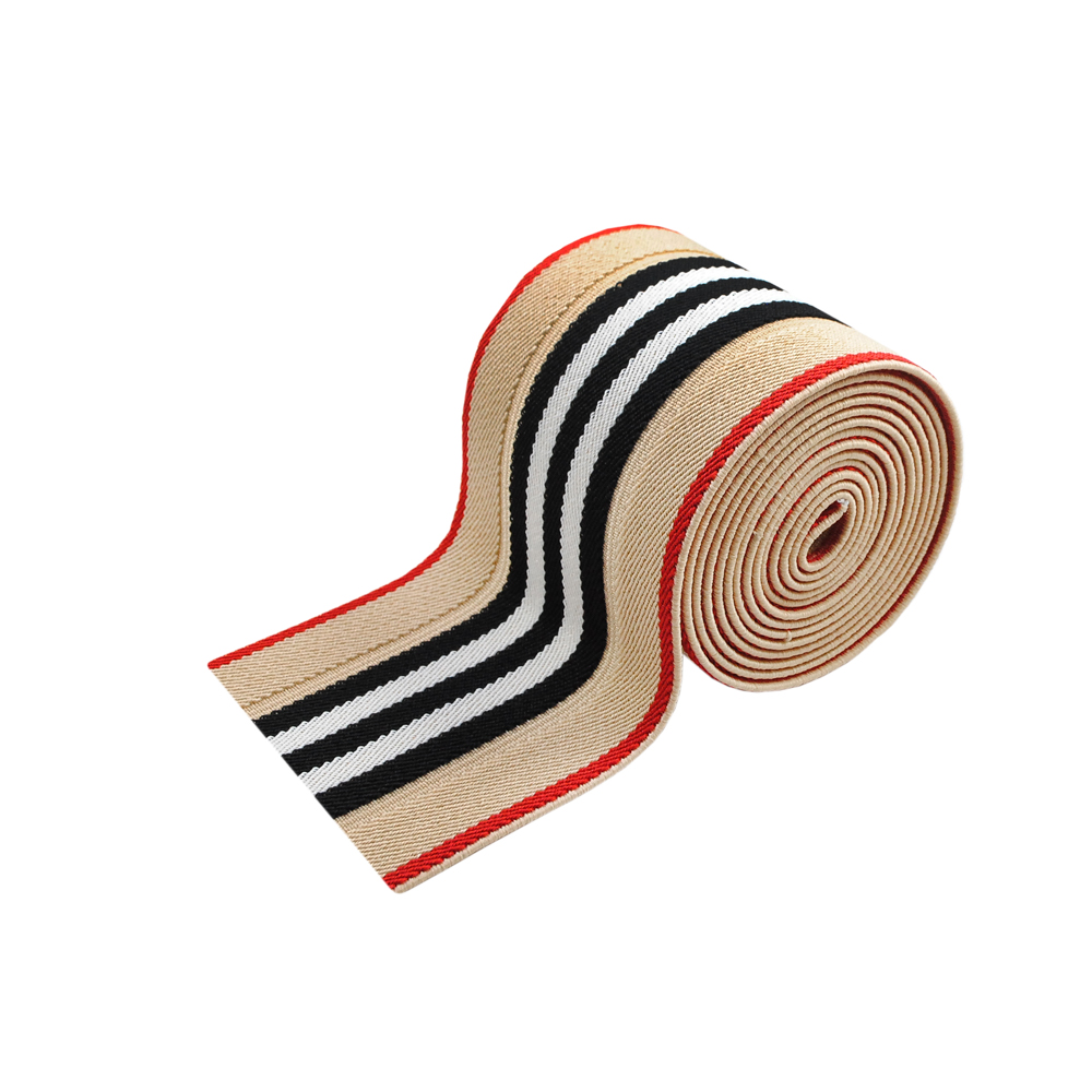 Резинка Полосы 7,6см, бежевый, черный, белый, красный, 50ярд. Резинка