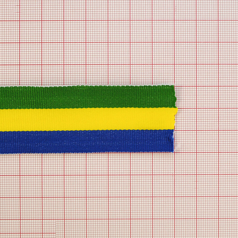 Тесьма тканевая пришивная Полосы 3см, синий, желтый, зеленый, 50ярд. Тесьма
