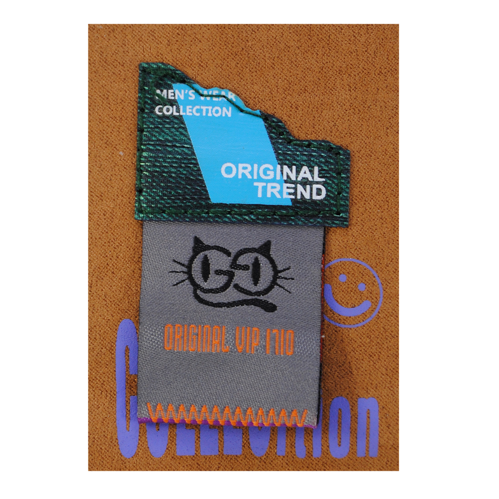 Лейба ткань Original trend, 8,5*6см, корич. фон, зел., сер., гол., жаккард. флажок, шт. Лейба Ткань