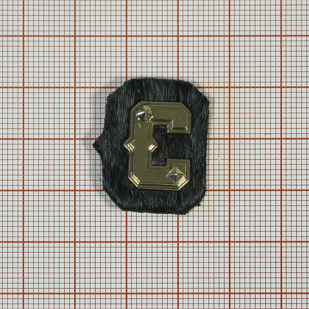 Лейба кожа "C" 25*22мм черный ворс, GOLD. Лейба Кожзам