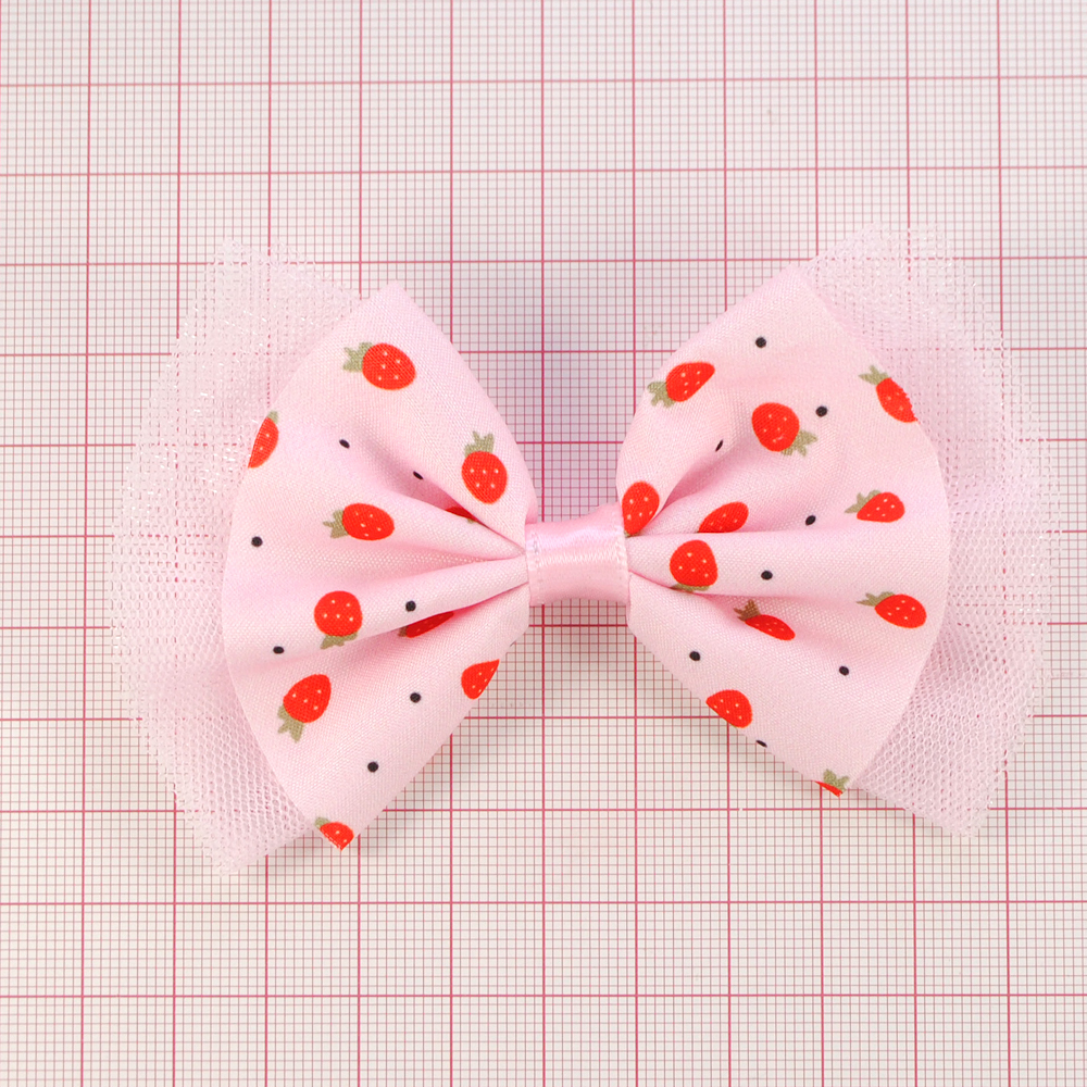 Аппликация тк. приш. дет. бант с клубничками 6*10см, роз., кр., шт. Аппликации Пришивные Цветы Банты