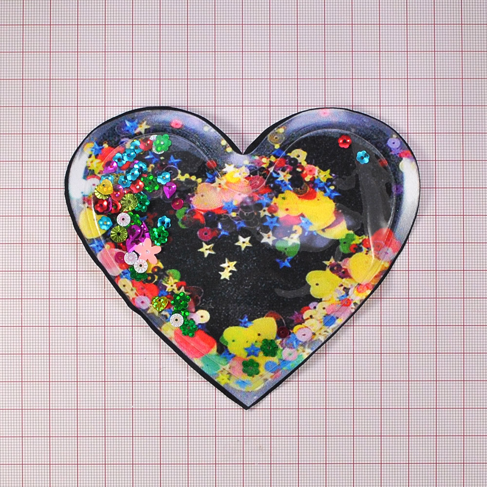 Аппликация пришивная силиконовая Аквариум Сердце, 11*13см, черный, синий, желтый, зеленый, розовый, оранжевый, фиолетовый, бирюзовый, шт. Аппликации Пришивные Резина, Силикон
