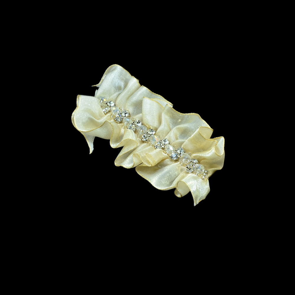 Аппликация декор Оборка шифон персик., прозрачные бусины, камни в металле. Аппликация Декор