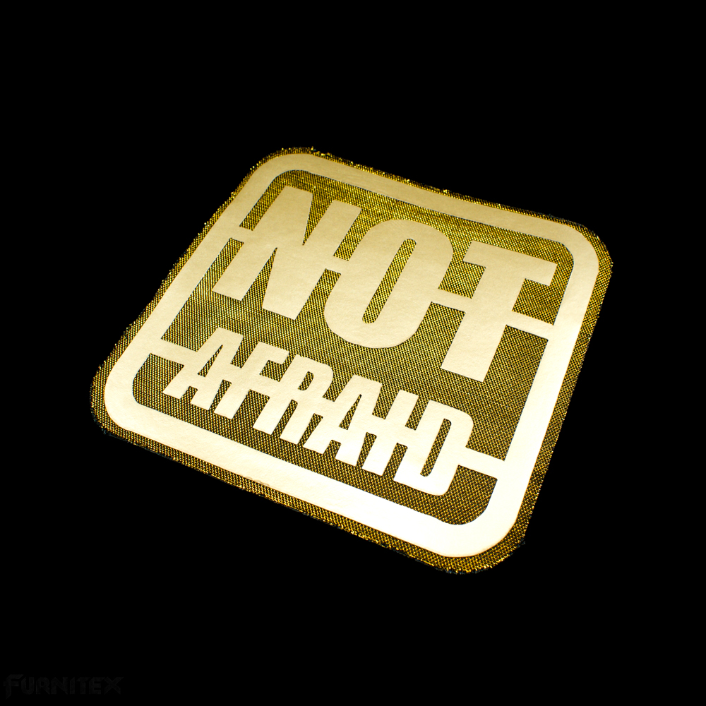 Аппликация клеевая кожзам NOT AFRAID 19.5*19.5см черная, золото лого . Аппликации клеевые Кожзам