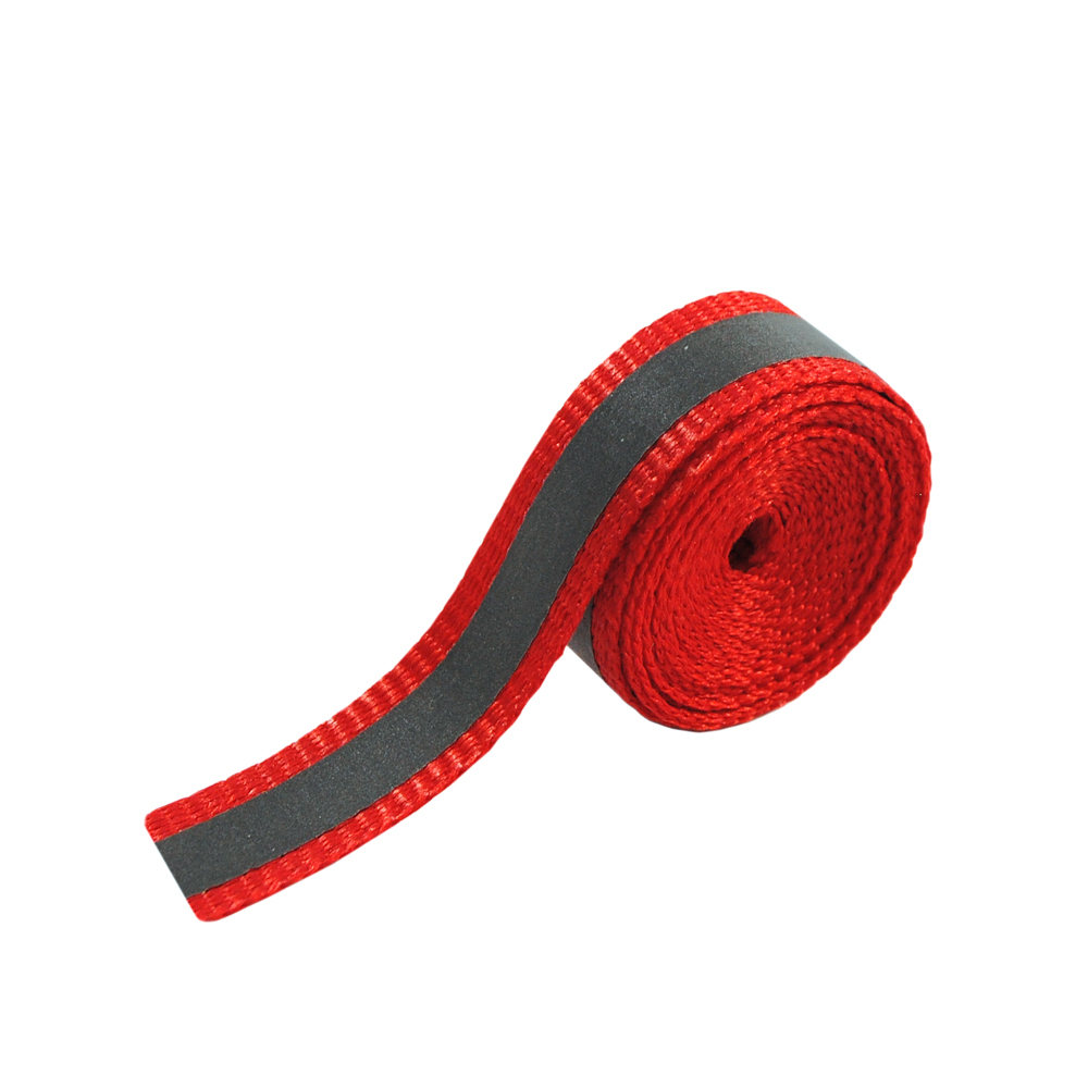 Тесьма светоотражающая на ткани 1см, красный, 50ярд. Тесьма