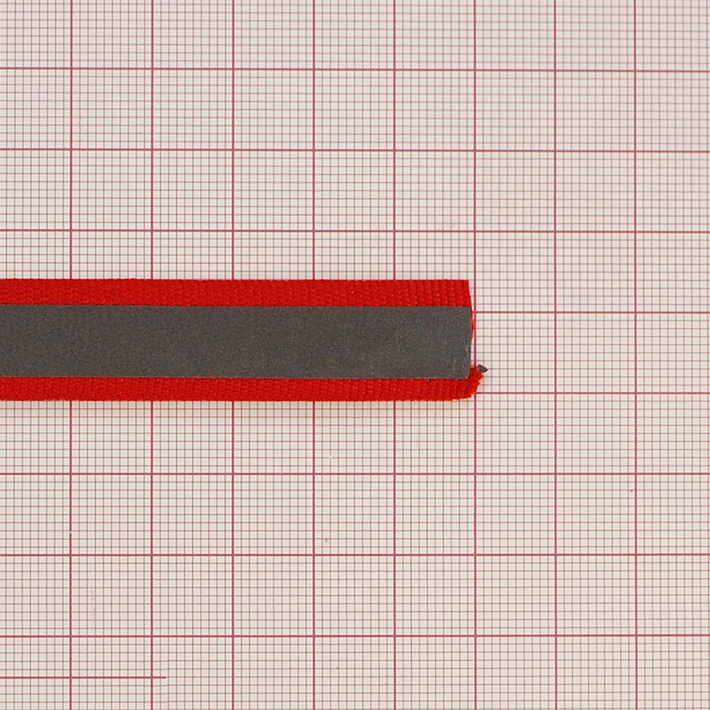 Тесьма светоотражающая на ткани 1,5см, красный, 50ярд. Тесьма