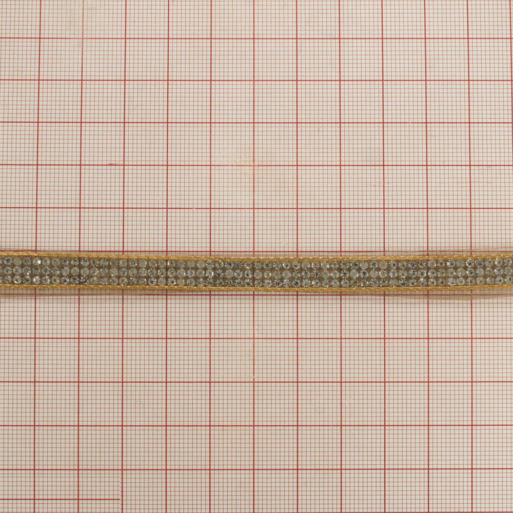 Тесьма стразы клеевые Дорожка 3 ряда 8мм GOLD, кристалл камни, ярд. Тесьма из страз