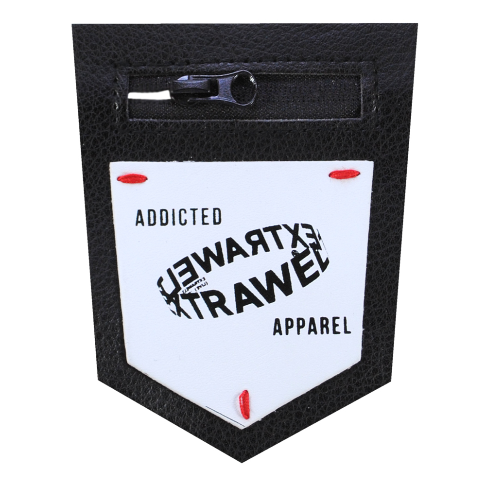 Аппл. к/з приш. карман и змейка ADDICTED APPAREL 8*10см черн., бел., шт. Нашивка Кожзам