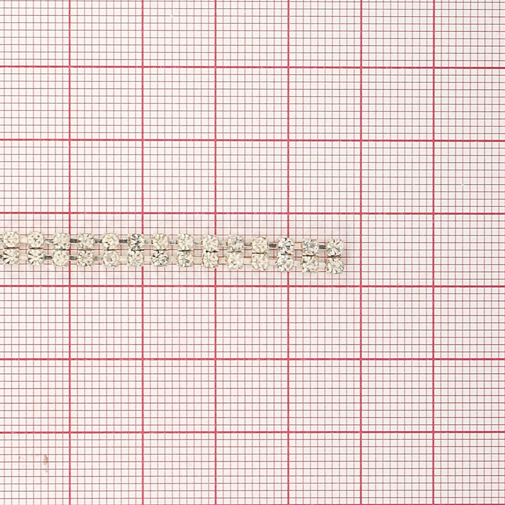 Тесьма стразы 2 ряда SS8, ширина 5мм, никель, белые камни, ярд. Тесьма из страз