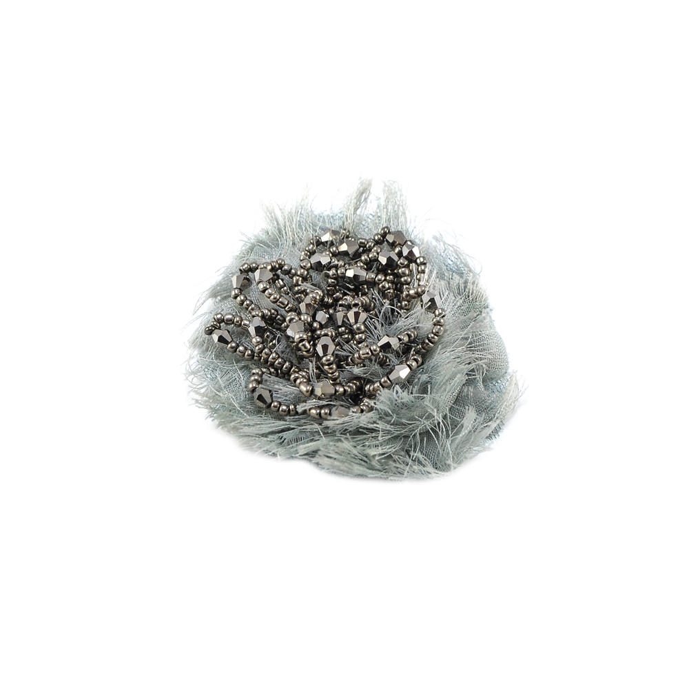 Аппликация декор серый Бахрома на сетке, Цветок из бисера. Аппликация Декор