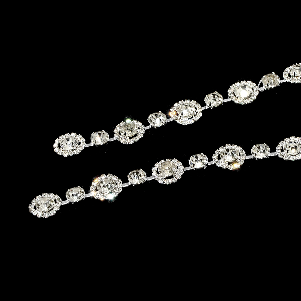 Тесьма стразы, 1,4см, никель, белый, ярд. Тесьма из страз