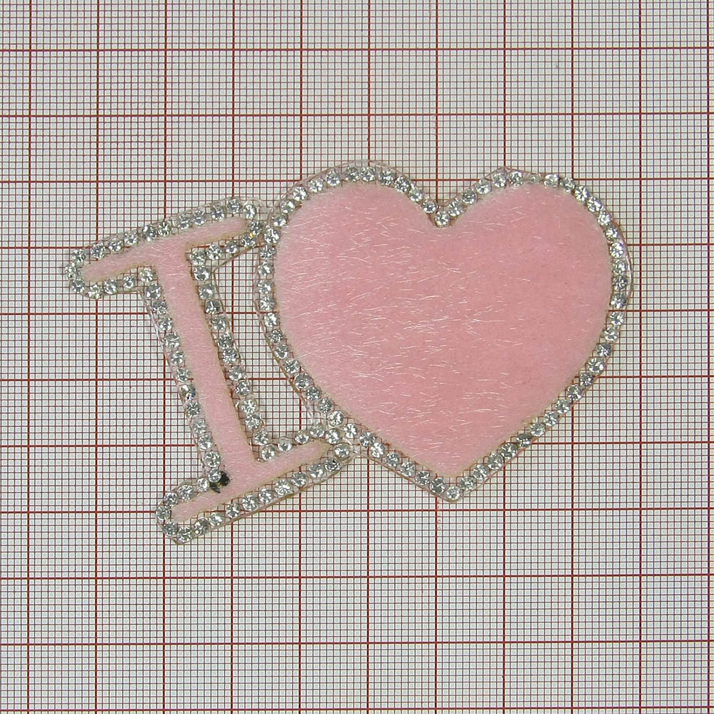 Аппликация клеевая войлок I love 8*5,3см розовый, кристальные камни, шт. Аппликации клеевые Тканевые