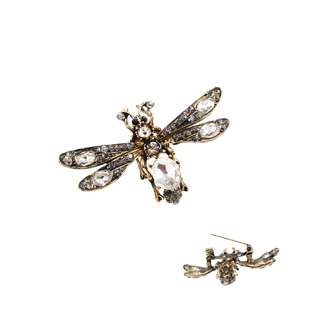 Брошь Оса antigue gold, белые и серые камни, шт. Броши