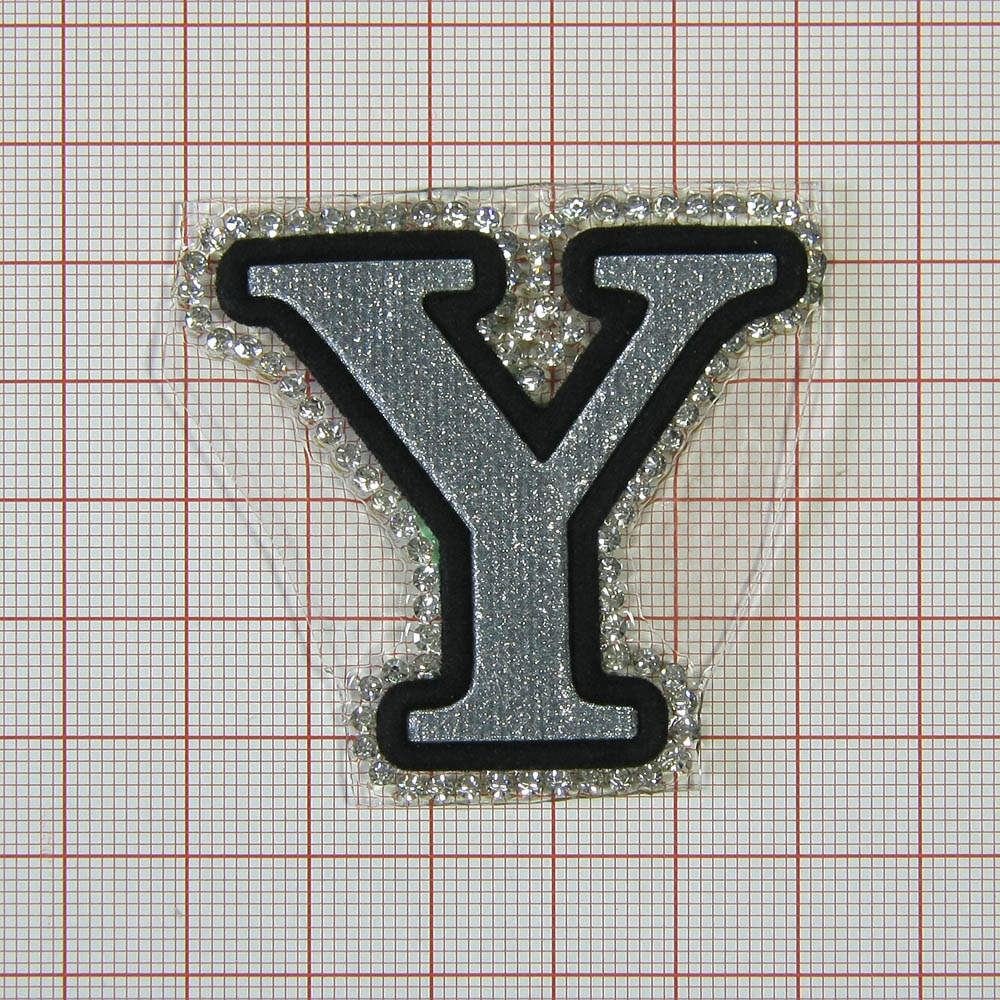Аппликация клеевая глиттер стразы Y 4,5*5см серебро, черный, белые камни, шт. Аппликации клеевые Глиттер