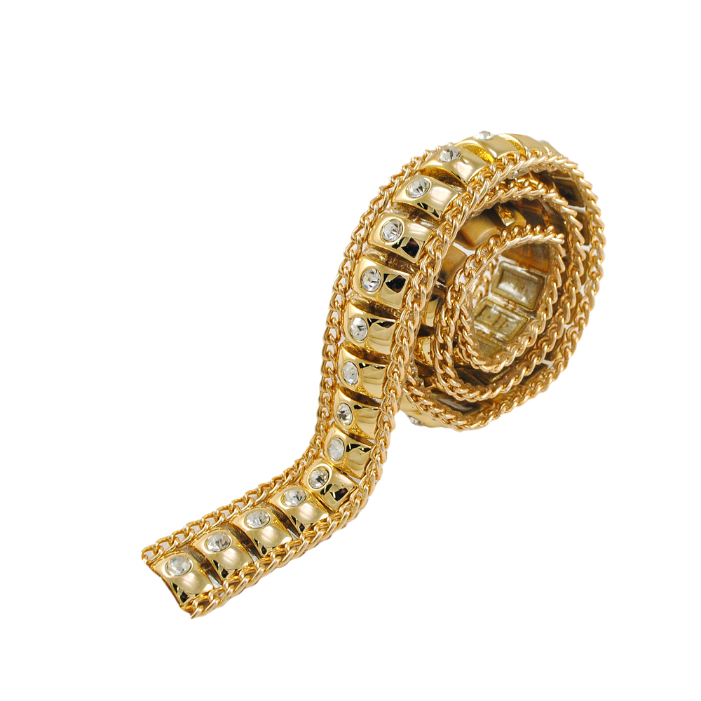 Тесьма стразы клеевые Кирпич с камнем 19мм цепь GOLD, белый 5мм, ярд. Тесьма из страз