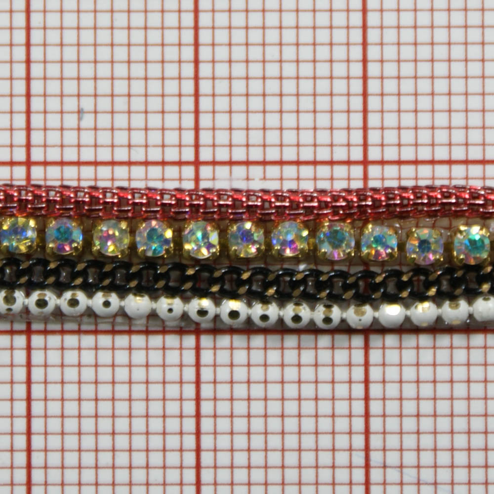 Тесьма стразы клеевые H14-2,0,8см, белая, золото с камнями белый хамелеон, ярд. Тесьма из страз