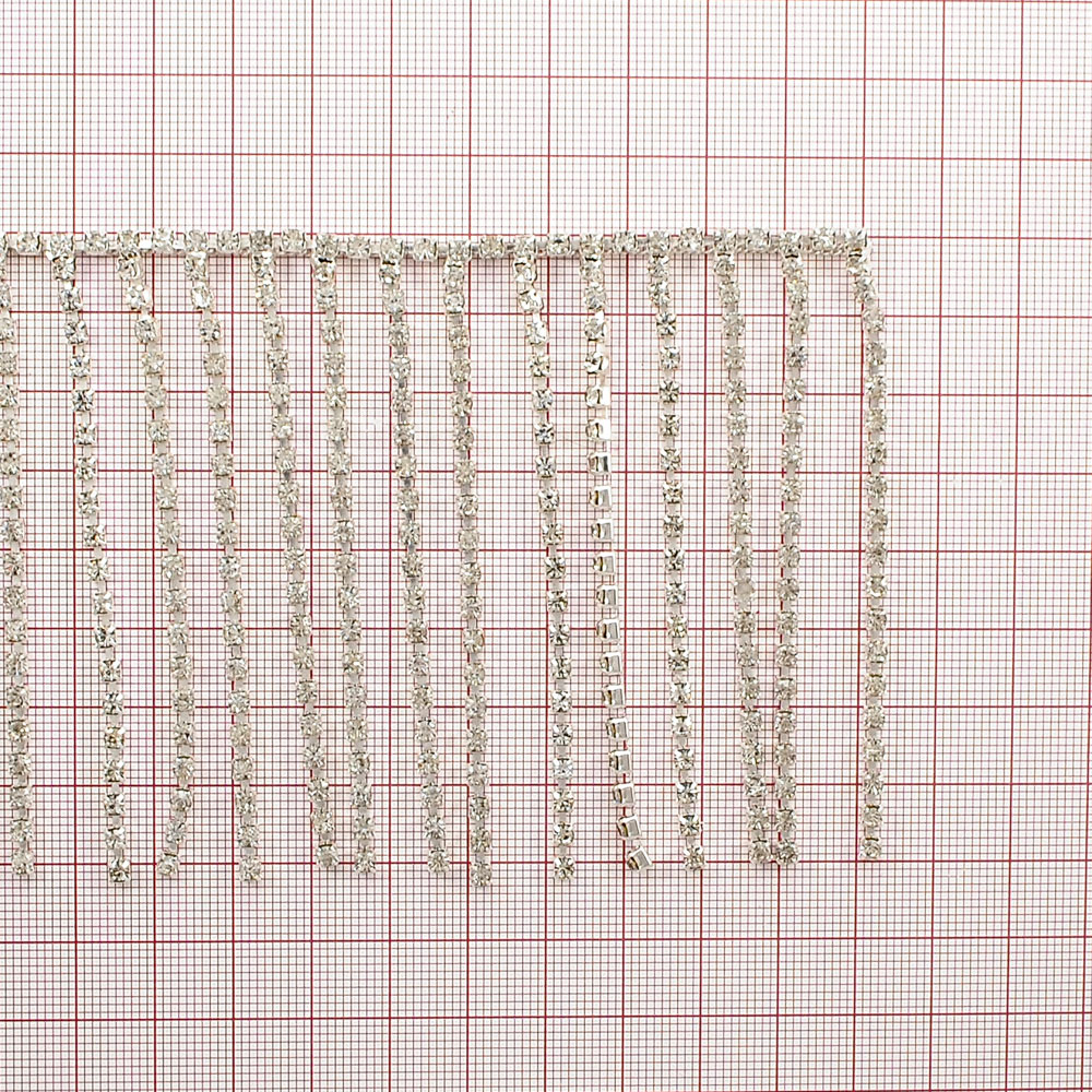 Тесьма стразы с подвесками  из страз,  8,2см, белый, ярд. Тесьма из страз