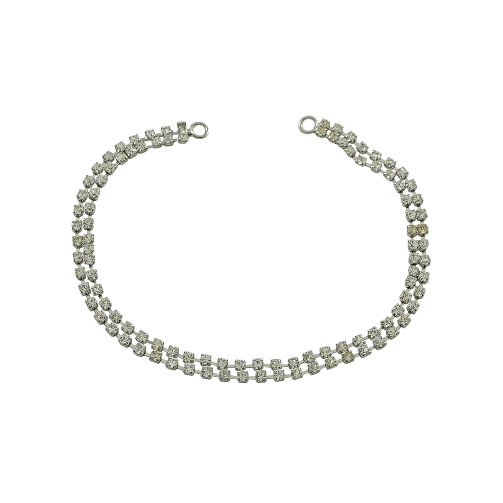 Украшение стеклянное.9224 NIKEL браслет 52 пары белых камней. Перетяжка металл со стразами