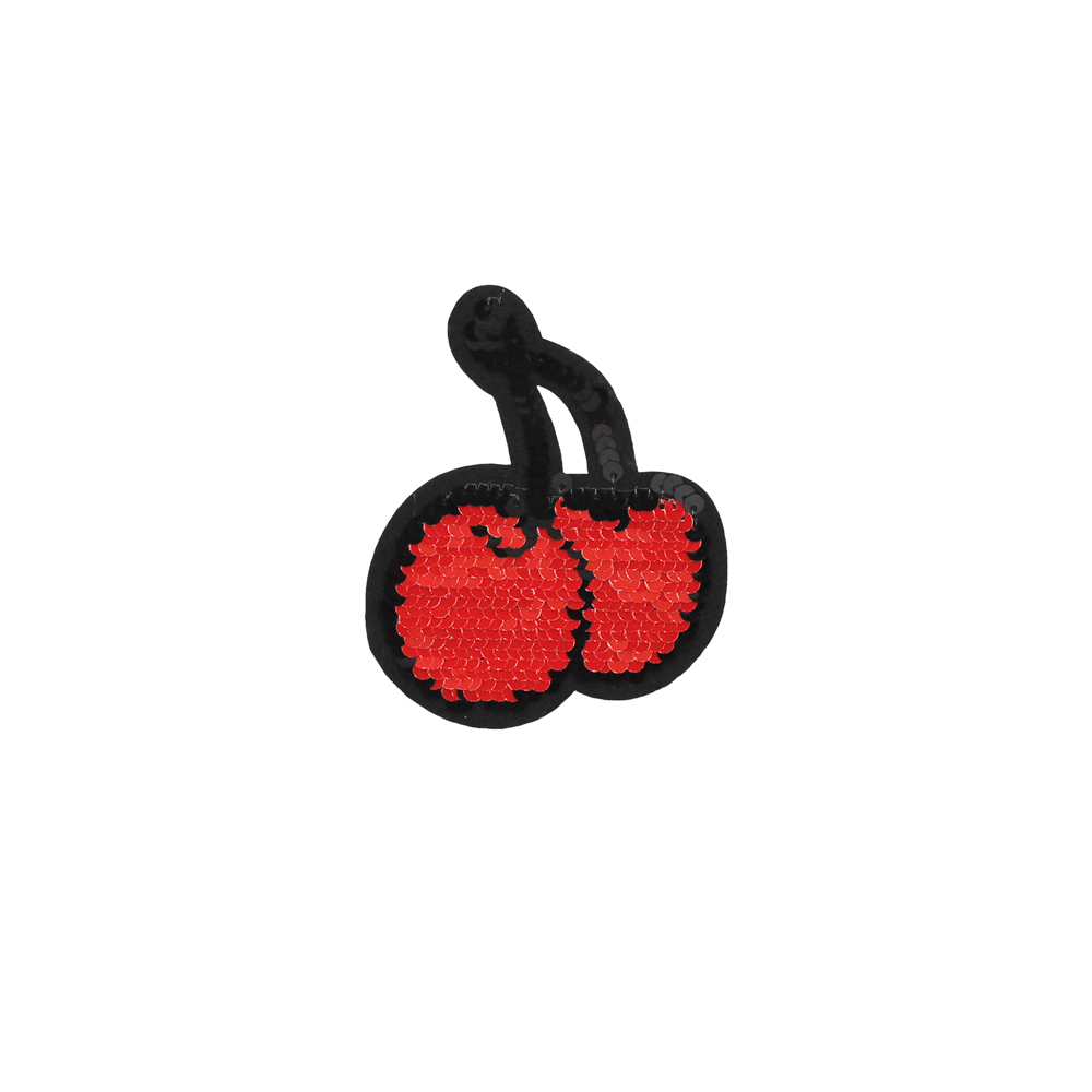 Аппликация клеевая пайетки двусторонняя Вишенки 8,5*10см черные и красные пайетки, шт. Аппликации клеевые Пайетки