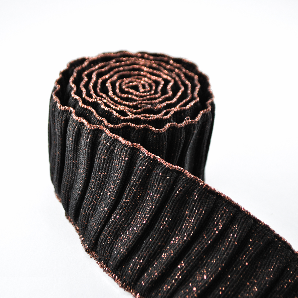 Резинка №14 5см гофр черная, люрекс медь, ярд. Резинка
