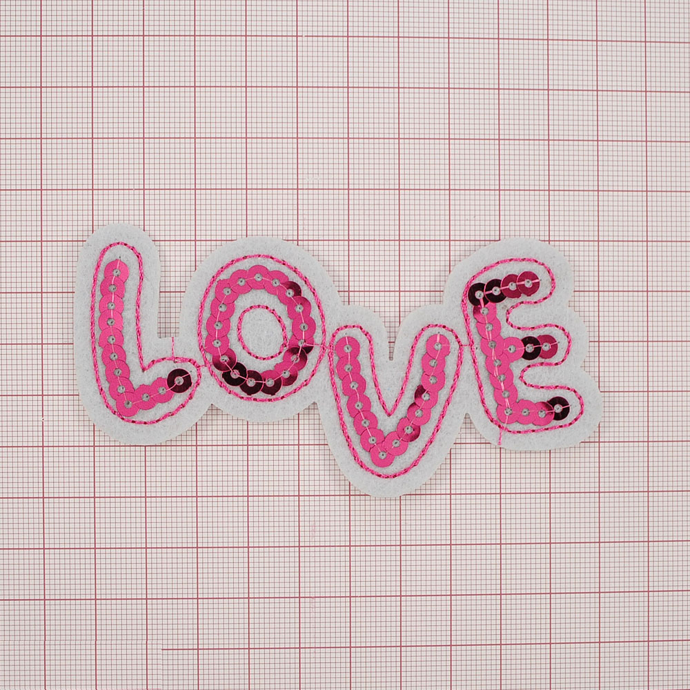 Аппликация клеевая пайетки LOVE 10,5*5,5см белый, розовый, шт. Аппликации клеевые Пайетки