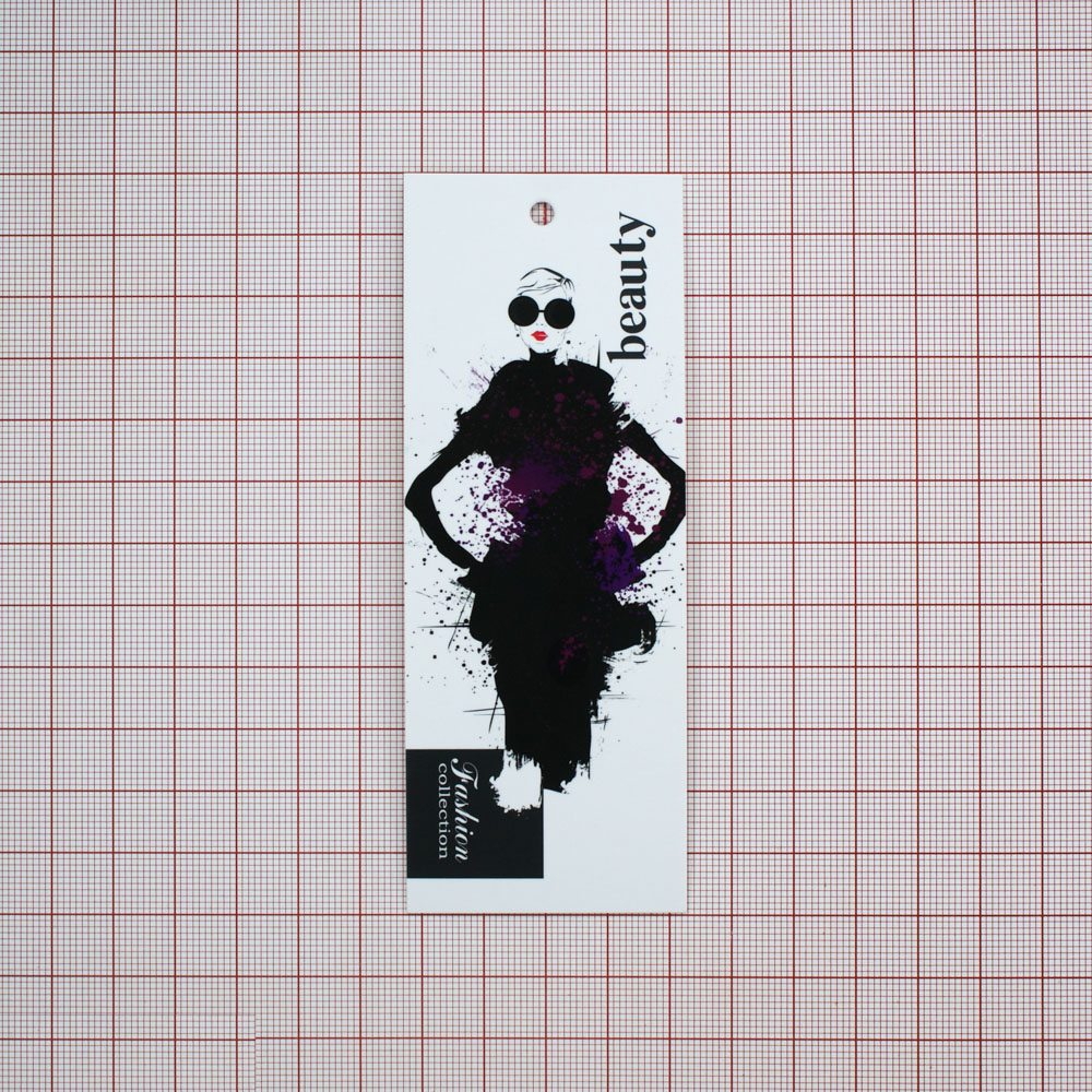 Этикетка бумажная BEAUTY fashion collection, 45*120мм Девушка в очках, шт. Этикетка бумага
