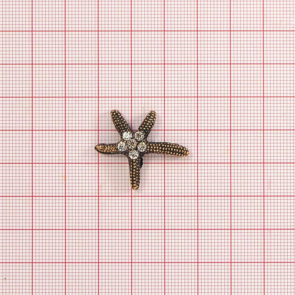 Краб металл Морская звезда ПРАВАЯ 30*25мм ANTIC GOLD, белые камни, шт. Крабы Металл Цветы, Жуки