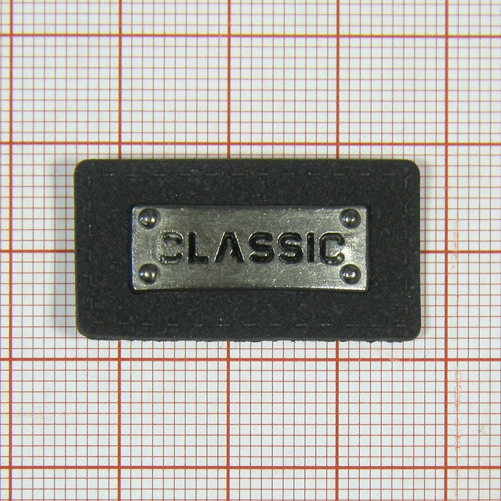 Лейба п/у Classic 30*16мм черная, металлическая пластина old silv . Лейба Кожзам