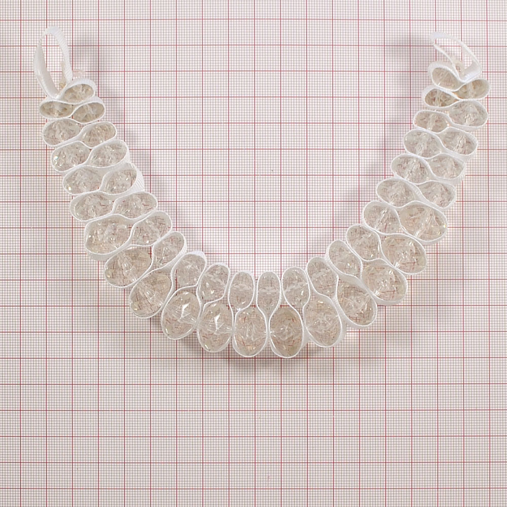 Воротник BS-007 белый 19*11см прозрачные камни в ленте, Петли, шт. Воротники