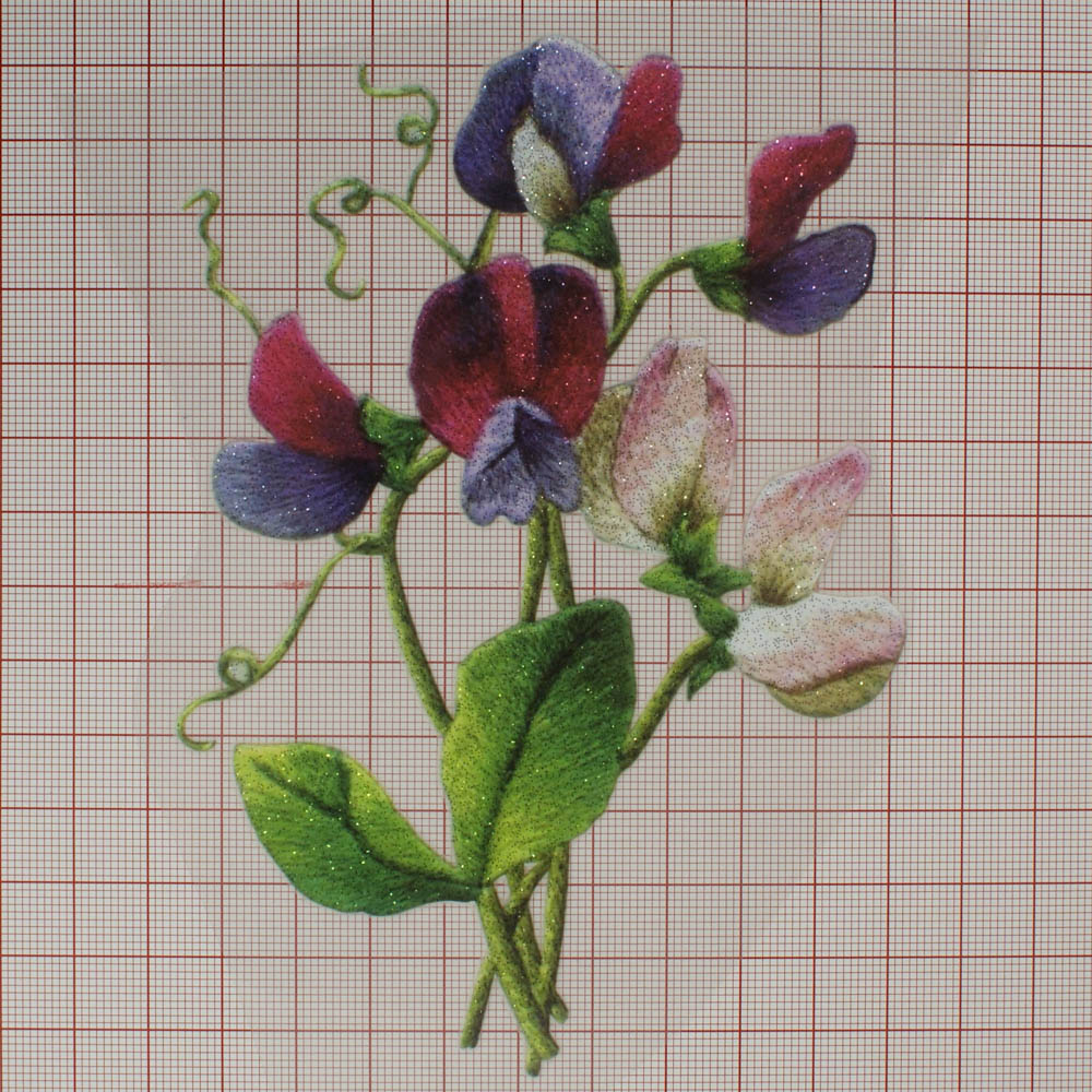 Термоаппликация Цветок Ирис красно-сиреневый 9,9*14см, цветная, шт. Термопереводки Цветы, Птицы