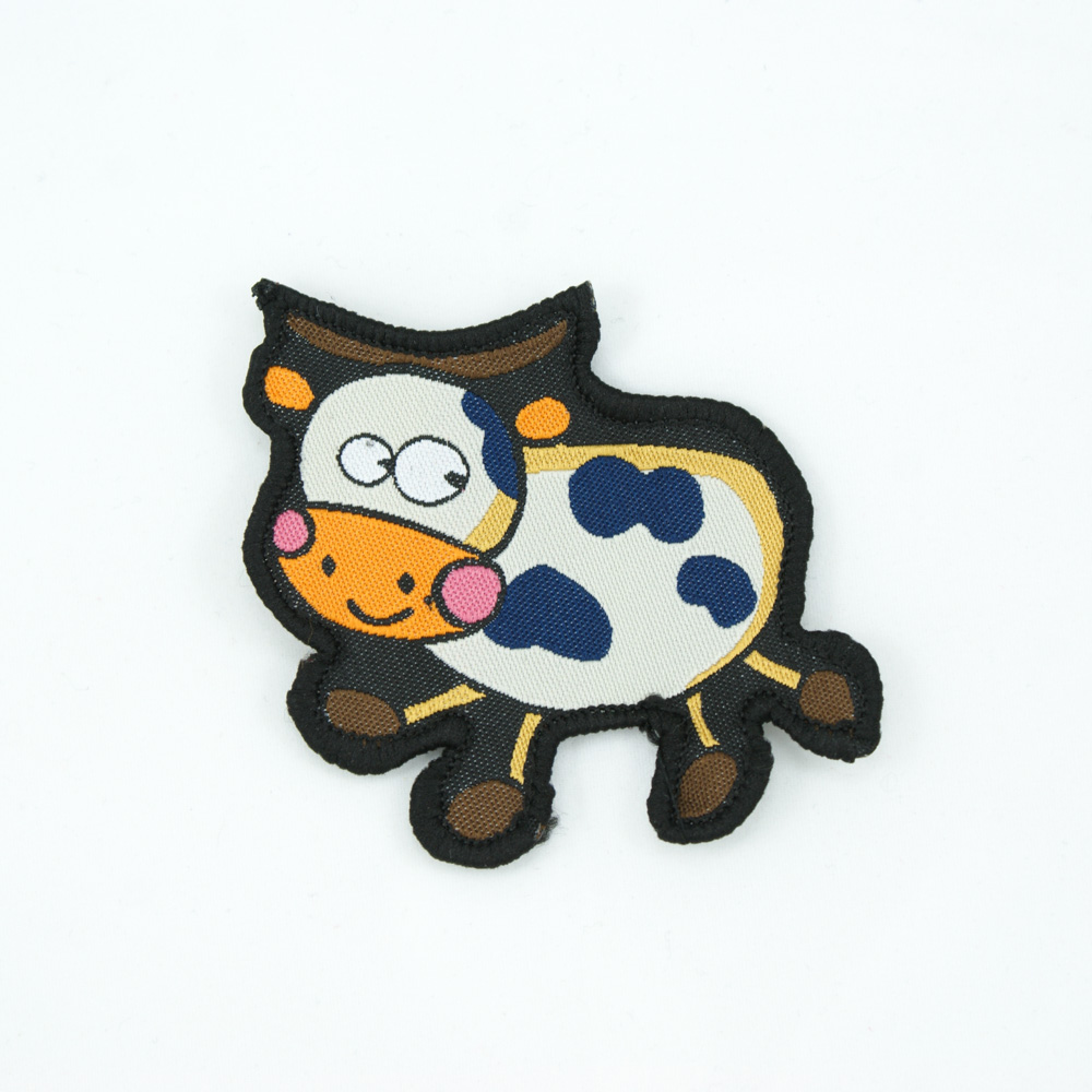 Нашивка тканевая Веселая корова 60х55мм с оверлоком /atkisatin/, шт. Нашивка Детская