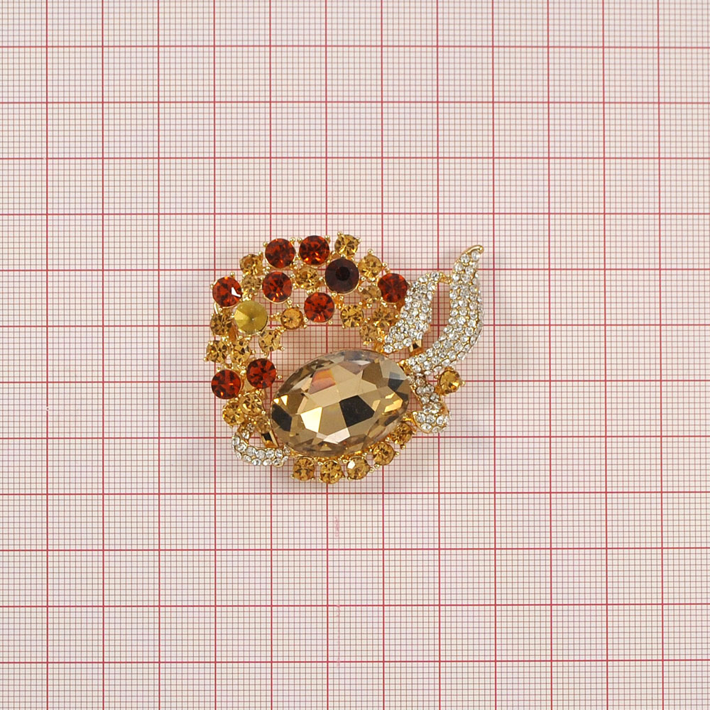 Краб металл Брошь Кувшин 5,2*4,5см GOLD, светлый топаз, темный топаз, белые камни. Крабы Металл Геометрия Декор