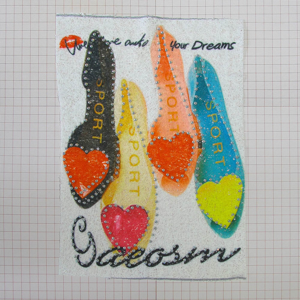 Аппликация пришивная стразы Балетки 4 цвета Gaeosm 31*23см, белая, цветной рисунок, шт. Аппликации Пришивные Постер