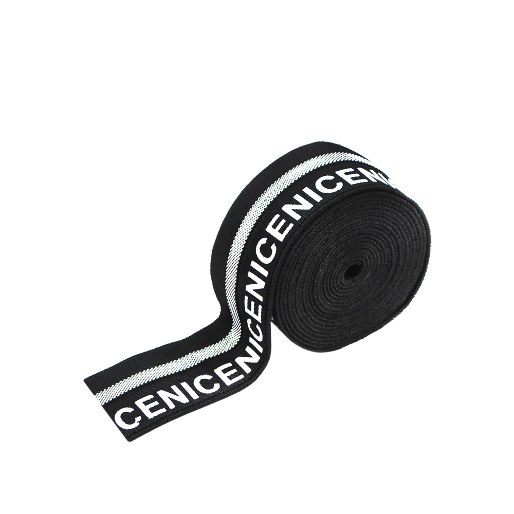 Резинка люрекс NICE 2см, черный и серебро, белый лого, 50ярд. Резинка