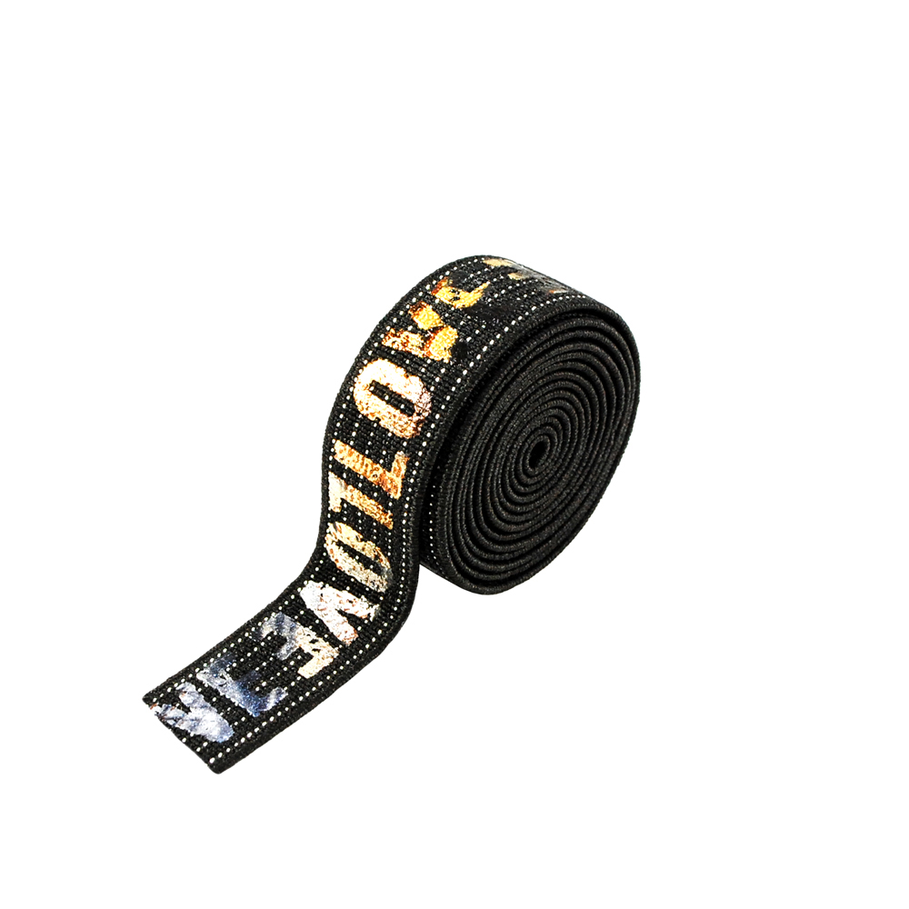 Резинка LOVE 1,5см, черный, бежевый лого, люрекс, 50 ярд. Резинка