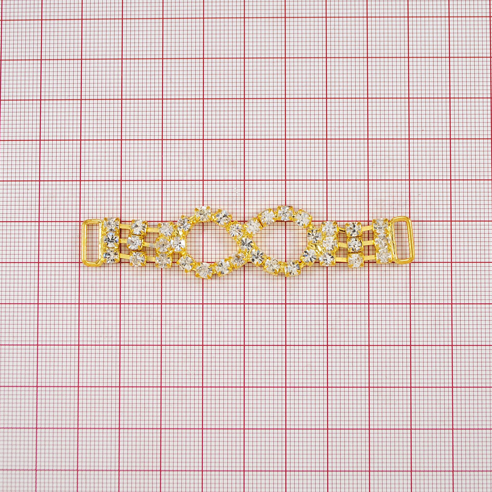 Украшение стеклянное А-341 (9395) GOLD /браслет/ 3 ряда*3 камня, 8-ка 19 камней. Перетяжка металл со стразами
