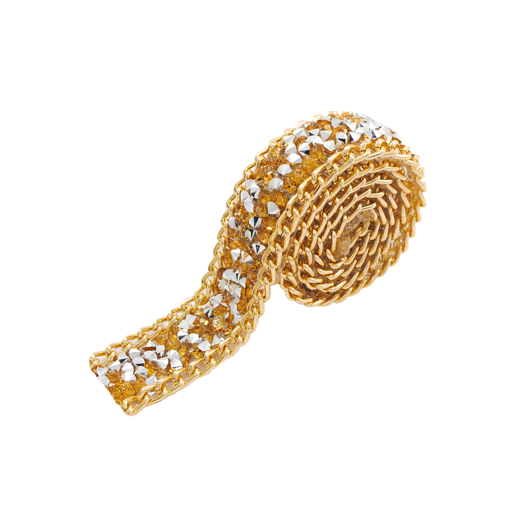 Тесьма стразы клеевые Гречка GOLD, топаз с серебром, ярд. Тесьма из страз