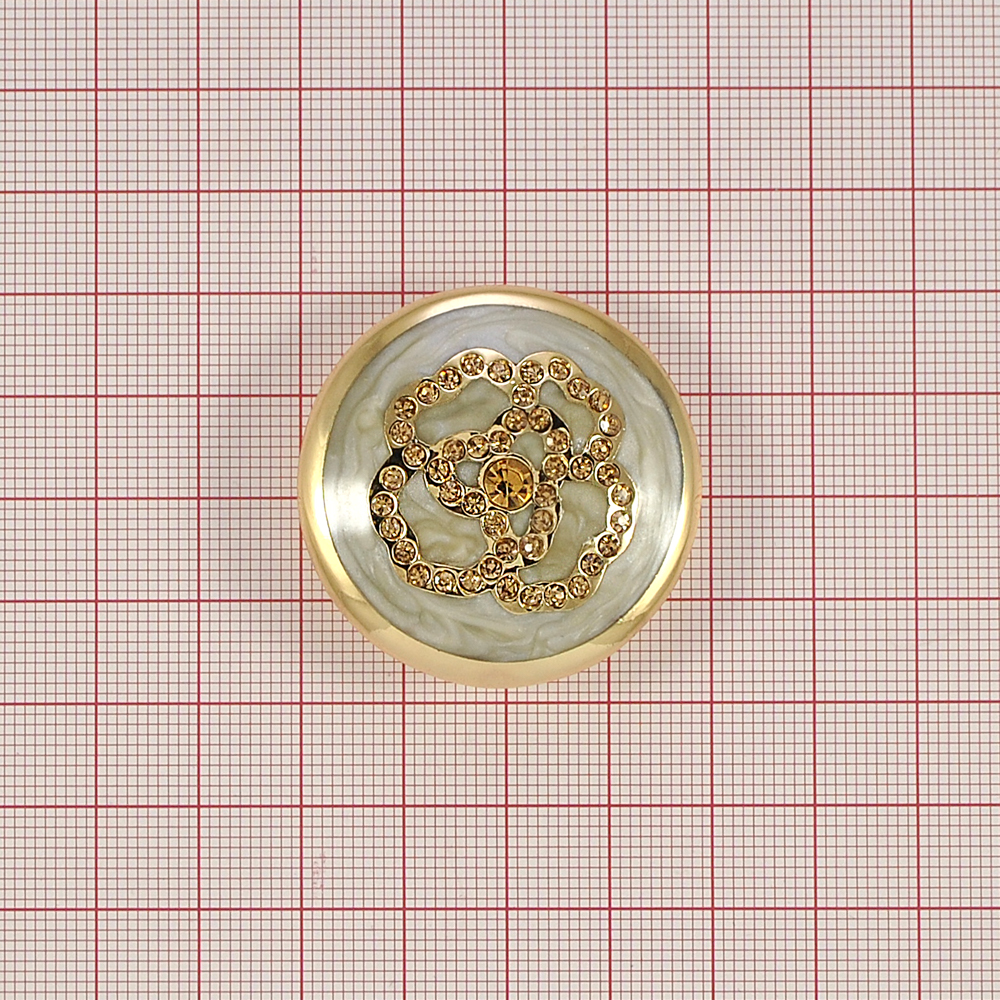 Пуговица шубная 32791171 Роза 39мм GOLD, светло-серый перламутр, топаз камни, шт. Пуговица Шубная