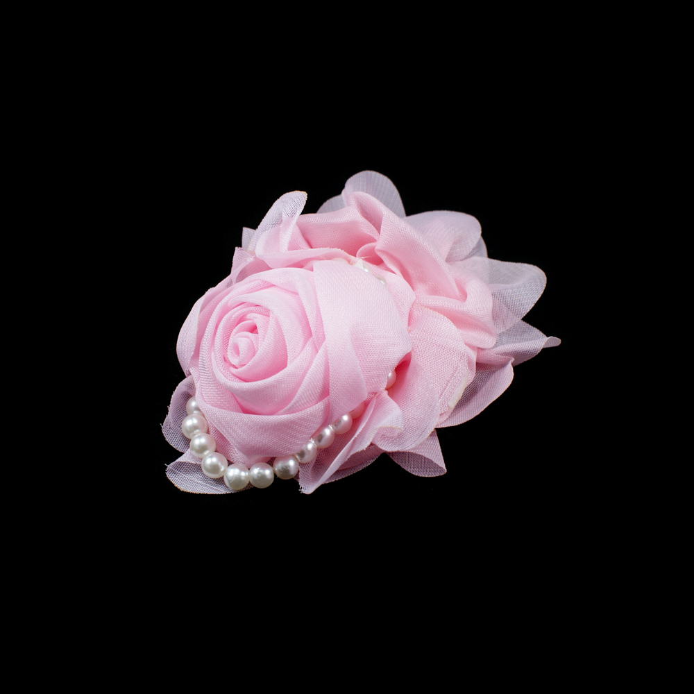 Аппликация декор № 14 Роза шифон розов, оборка-жемчуг. Аппликация Декор