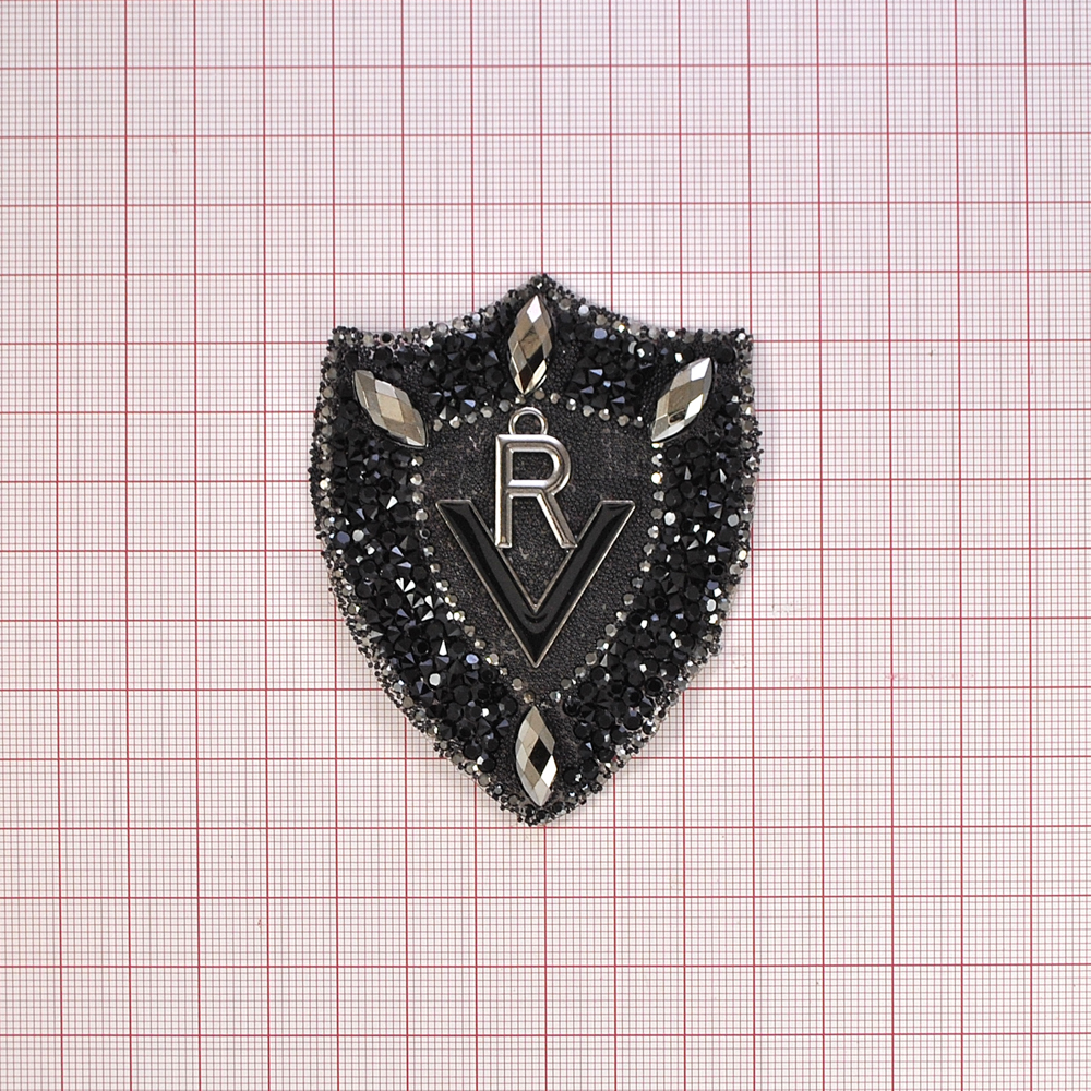 Аппликация кл. стр. RV 8*6,5 см, черный, гематит, никель, черная эмаль, шт . Аппликации клеевые Стразы комб.