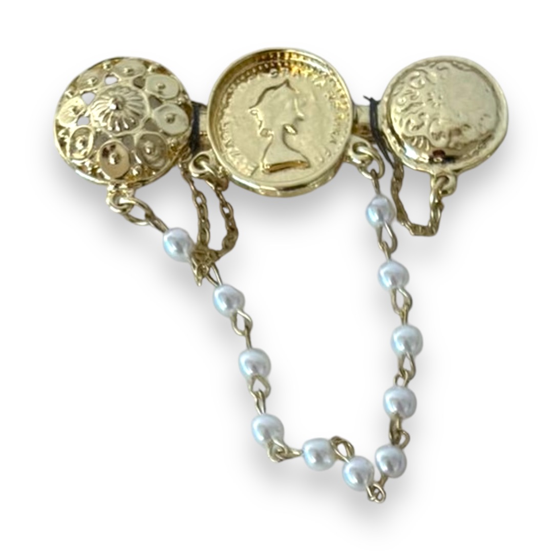 Булавка, 7см., золото, бусины белые, цепь, шт. Булавки