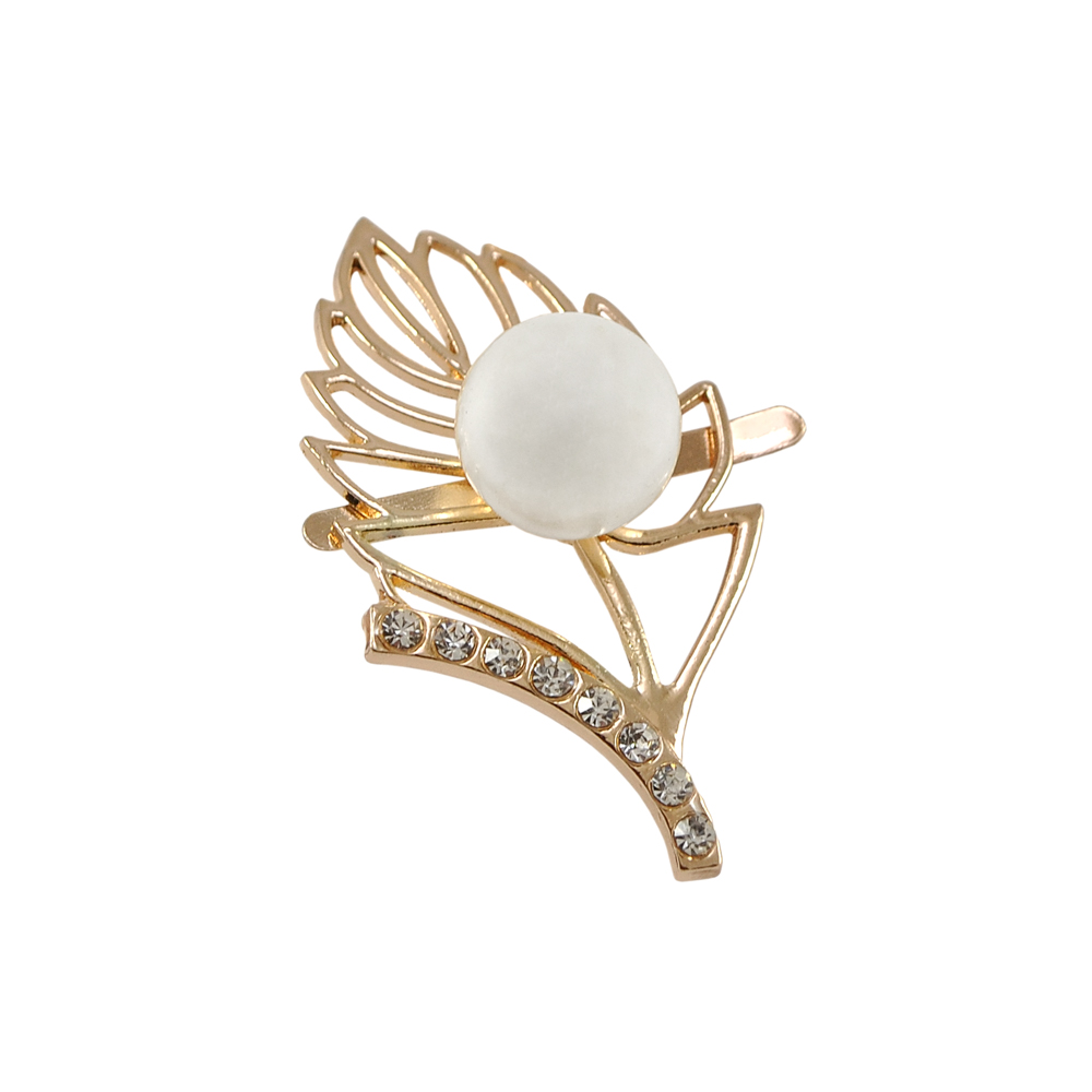 Краб металл Лист в белом жемчуге ЛЕВЫЙ 54*40 золото, белые камни, белый жемчуг, шт. Крабы Металл Цветы, Жуки