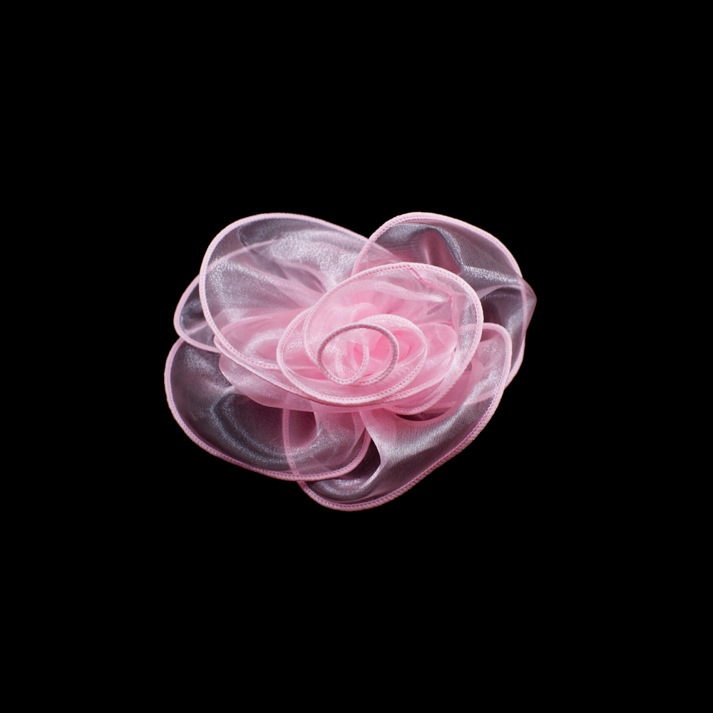 Аппликация декор Цветок органза 12см, светло-розовый. Аппликации Пришивные Цветы Банты