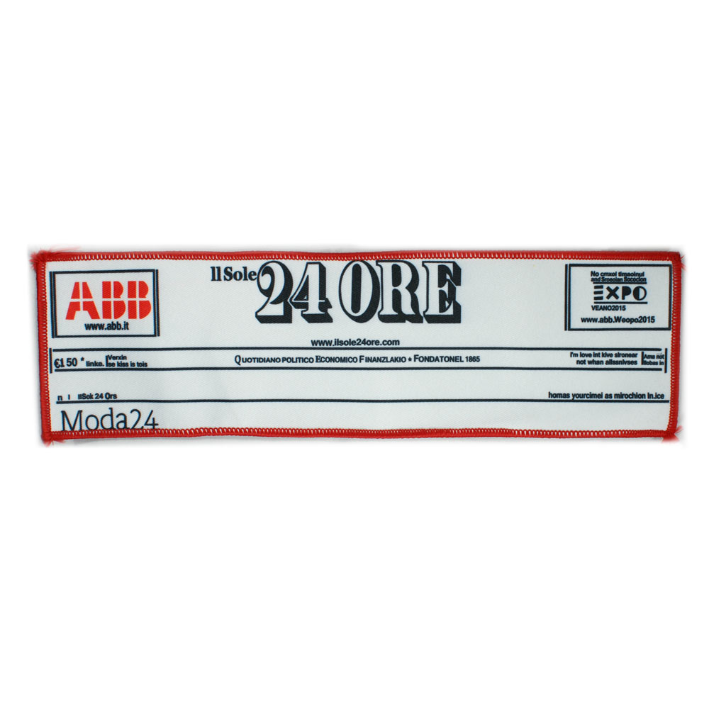 Нашивка тканевая 24 ORE 28,5*8см прямоугольник, белая, черный, красный оверлок, шт. Нашивка Вышивка, Ткань