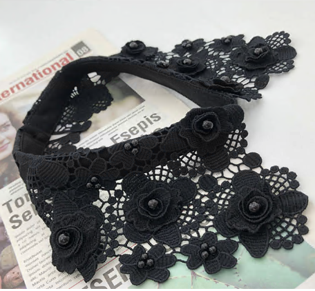 Воротник Ажурные цветы с жемчугом, черный, шт. Воротники