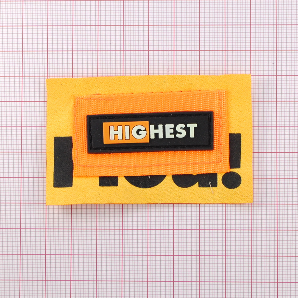 Лейба ткань., HIGHEST, 8*5см., оранж., жёлт., чёрн., шт. Лейба Ткань