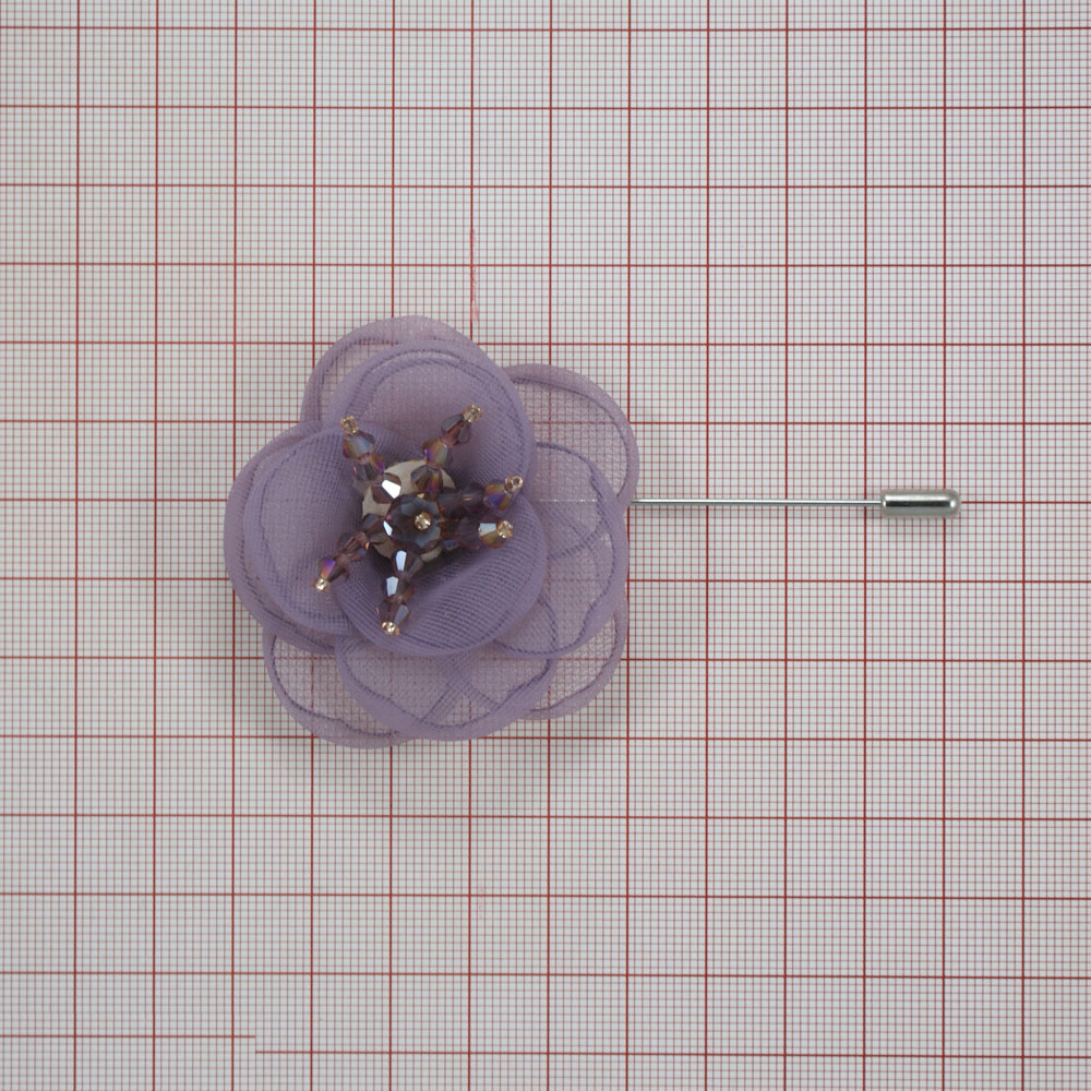 Булавка Роза 5*9см никель, лиловый, лиловый бисер. Булавки