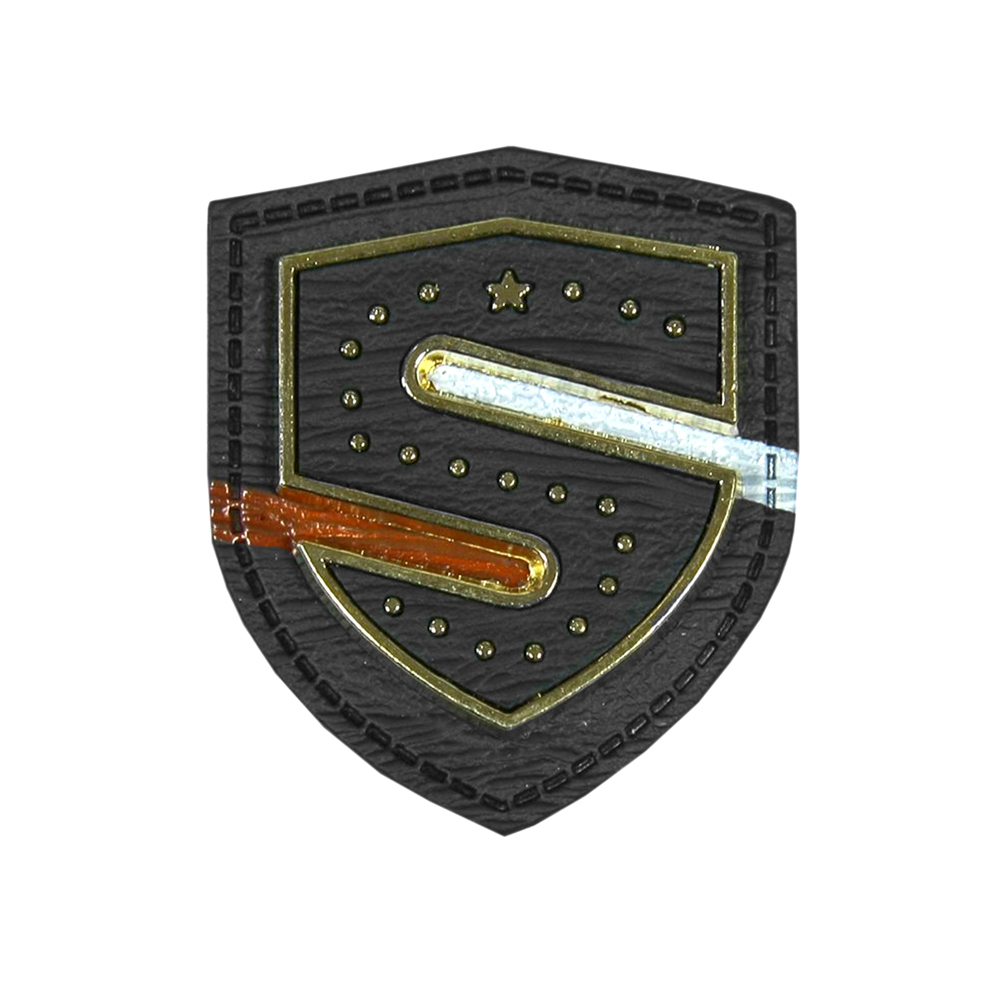 Лейба кожзам S Щит 33*32мм черный, GOLD. Лейба Кожзам